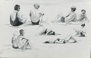 Вишняков Олег Николаевич (1935-2012).На пляже. Зарисовки. 1960-е.