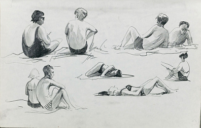 Вишняков Олег Николаевич (1935-2012).На пляже. Зарисовки. 1960-е.