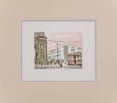 Конашевич Владимир Михайлович (1888-1963).
Фабрика-кухня у Нарвских ворот. Литография из альбома "Ленинград. Новые пейзажи 1917-1932". 1932.