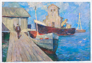 Улупов Марк Иванович (1924-1997). 
Лодки у причала. 1960-е.