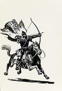 Усачев Николай Васильевич (р.1934). 
Иллюстрация к книге Александра Карсницкого "Русичи". 1980-е.