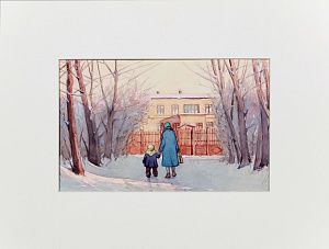 Носко Виктор Александрович (1925-2007)."В детский сад". Иллюстрация к книге Г.Скребицкого "Снеговик". 1957.