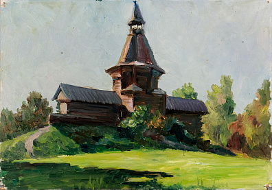 Зеленская Ирина Александровна (?). Пейзаж с церковью. 1950-е - 1960-е.