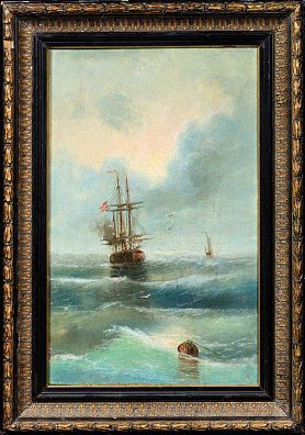 Неизвестный художник. Россия (?).Морской пейзаж с парусником. Конец XIX века.