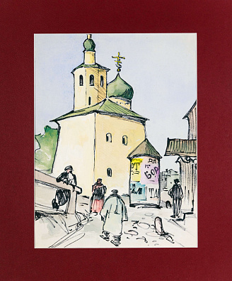 Зубченков Петр Петрович (1910 - 1978). 
Пейзаж с церковью. 1960-е.