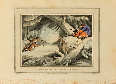 Метью Дюбург (Matthew Dubourg) (XIX век). Сибирская охота на оленей. Лист из книги "Зарубежные виды спорта на открытом воздухе, рыболовство, спортивные анекдоты и т. д., с дополнением из Нового Южного Уэльса". 1813.