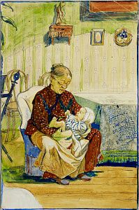 Соколов Илья Алексеевич (1890–1968). Бабушка и внучка. Из серии "Уходящий быт". 1922.