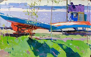Запруднов Борис Семенович (1935–2007).Лодки у берега. 1960-е.