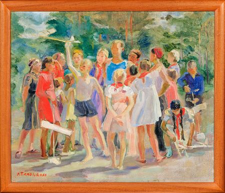 Тимошенко Лидия Яковлевна (1903-1976). Этюд к картине "С.М.Киров с авиамоделистами". Вариант 1. 1940.