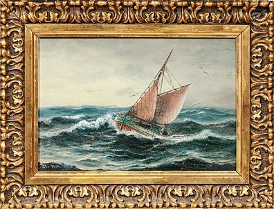 Исак Элиас Аслаксен Рефснес (Isak Elias Aslaksen Refsnes) (1852-1928). Пейзаж с парусником. 1915.
