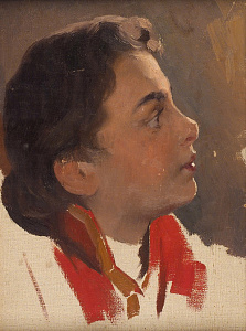 Лебедев Клавдий Васильевич (1852-1916). Портрет юного Петра I. Этюд к картине "Дьяк Зотов обучает царевича Петра Алексеевича грамоте". Начало 1900-х.