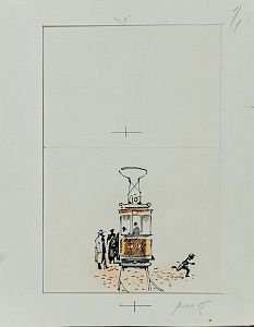 Иткин Анатолий Зиновьевич (р.1931).
Трамвай. Иллюстрация к книге "Честное слово" Л.Пантелеева. 1979.