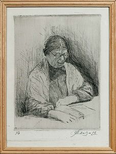 Фейгин Моисей Израилевич (1914-2003). Старушка за чтением. 1951.