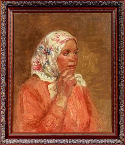 Лебедев Дмитрий Васильевич (1905-1987). 
Портрет девушки в платке. 1935.