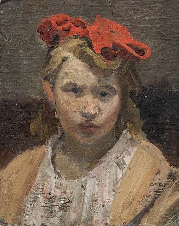 Басов Бениамин Матвеевич (1913-2001).Портрет девочки с красным бантом. 1940-е.