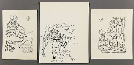 Рудаков Михаил Захарьевич (1914-1985). 
Три эскиза книжных иллюстраций. Лесные сцены. 1960-е.