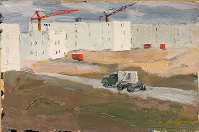 Антонов Сергей Георгиевич (1932 - 2006).Красные домики. 1964.