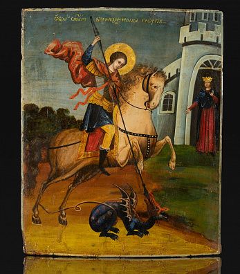 Икона "Святой Великомученик Георгий". Первая половина - середина XIX века. Холуй.