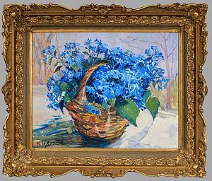 Цветкова Валентина Петровна (1917-2007). Незабудки в корзине. 1998.