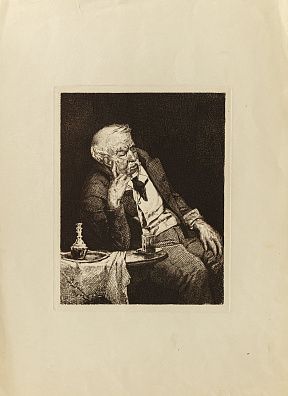 Васнецов Виктор Михайлович (1848-1926). Старик, уснувший за столом. 1872.