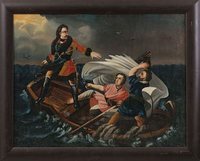 Неизвестный художник. "Подвиг Петра I во время бури ". Копия с одноименной картины А.Е.Коцебу. Вторая половина XIX века.