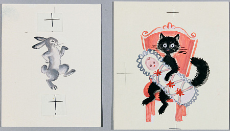 Корчемкин Лев Николаевич (1912-2001).Два рисунка. Зайка. Кот с младенцем. 1980-е.