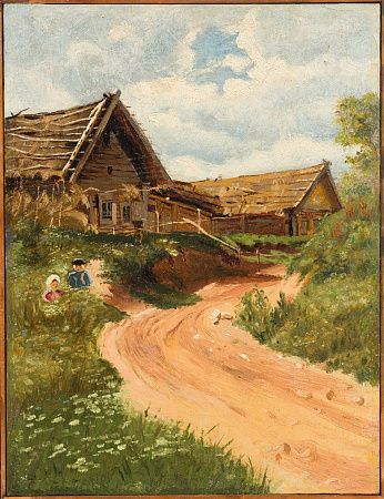 Неизвестный художник. Россия. Пейзаж с деревенской дорогой. Конец XIX века.