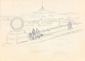 Неизвестный художник. Россия.
Набережная в Ленинграде. Вторая треть ХХ века.
