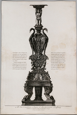 Пиранези Джованни Батиста (Piranesi Giovanni Battista) (1720-1778).
Канделябр с фигурой Атланта. Лист из цикла "Вазы, канделябры, надгробия, саркофаги, треножники, светильники и древние орнаменты". Последняя треть XVIII века.