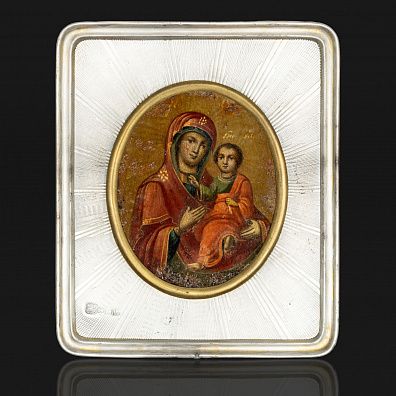 Икона "Богоматерь Тихвинская", в серебряном окладе. 1855 год. Москва. Мастерская Алексея Степанова.