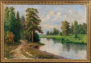 Неизвестный художник. Россия. 
Пейзаж с рекой. Конец XIX века.