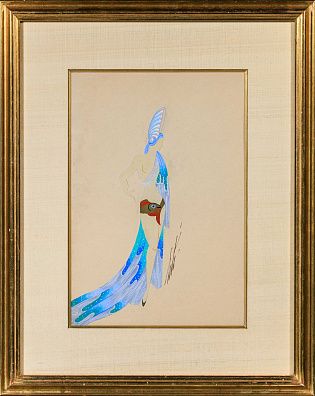 Эрте (Тыртов) Роман Петрович (1892-1990). Эскиз костюма "Вода" для представления в  Bal Tabarin в Париже. 1930-е.