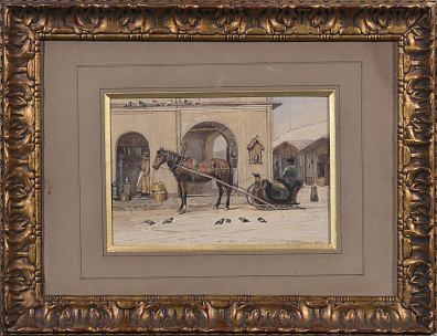Лавеццари Андрей Карлович (1815-1881).
Остановка саней. 1872.
