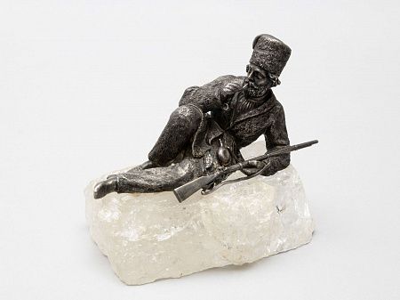 (Русское серебро, с экспертизой) Скульптура "Казак на привале". Россия, скульптор - В.Я. Грачев предположительно, третья четверть XIX века.