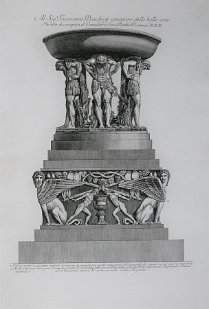 Пиранези Джованни Батиста (Piranesi Giovanni Battista) (1720-1778).
Чаша на плечах атлантов. Лист из цикла "Вазы, канделябры, надгробия, саркофаги, треножники, светильники и древние орнаменты". Последняя треть XVIII века.
