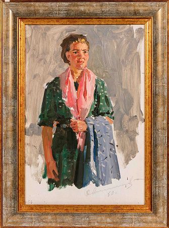 Овчинников Николай Васильевич (1918-2002). Девушка в розовом платке. 1960.