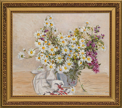 Барченков Николай Иванович (1918–2002).Натюрморт с ромашками. 1980-е.