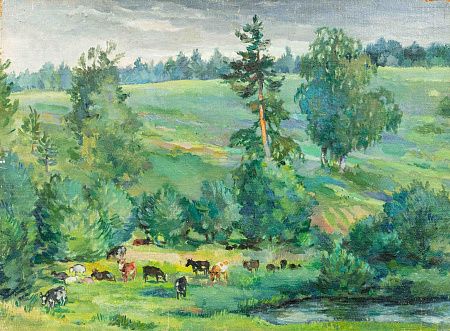 Неизвестный художник. Россия. На лугу. 1930-е - 1940-е.