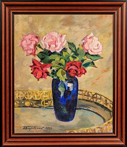 Покровский Игорь Анатольевич (1931-2006).
Натюрморт с розами в синей вазе. 1993.