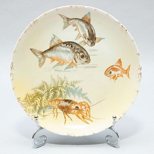 Тарелка "Золотая рыбка, красноперки и рак". Германия, Бавария, фирма Rosenthal, 1891-1906 годы.