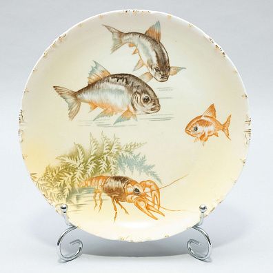 Тарелка "Золотая рыбка, красноперки и рак". Германия, Бавария, фирма Rosenthal, 1891-1906 годы.