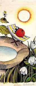 Пивоваров Виктор Дмитриевич (р.1937). Божья коровка на лежаке.  Иллюстрация к книге И.Пивоваровой "Паучок и лунный свет". 1968.