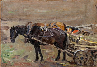 Бычков Вячеслав Павлович (1877-1954). Лошади в упряжке. 1920-е.