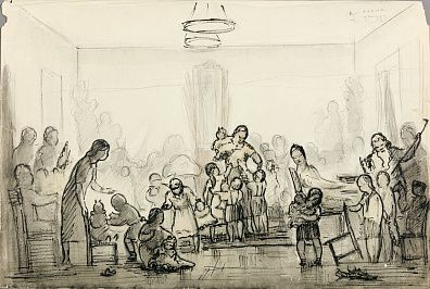 Неизвестный художник. Россия.
Праздник в детском саду. 1930-е.