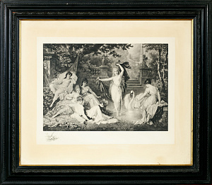 Неизвестный художник. Западная Европа. Девушки с лебедем. Вторая половина - конец XIX века.