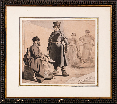 Щедровский Игнатий Степанович (1815-1875). 
Плотник и стекольщик. Литография из серии "Сцены русского народного быта". 1845.