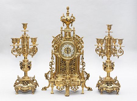 Каминный набор - часы и пара канделябров. Испания, 1990-е годы.