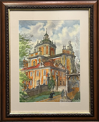 Неизвестный художник. Россия. Пейзаж с барочной церковью. Первая половина ХХ века (?).