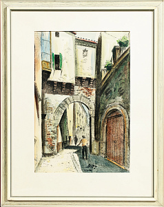 Неизвестный художник. Западная Европа. 
Испанская улочка. 1980-е - 1990-е.