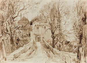 Неизвестный художник. Восточная Европа (?). Пейзаж с замком. 1912.